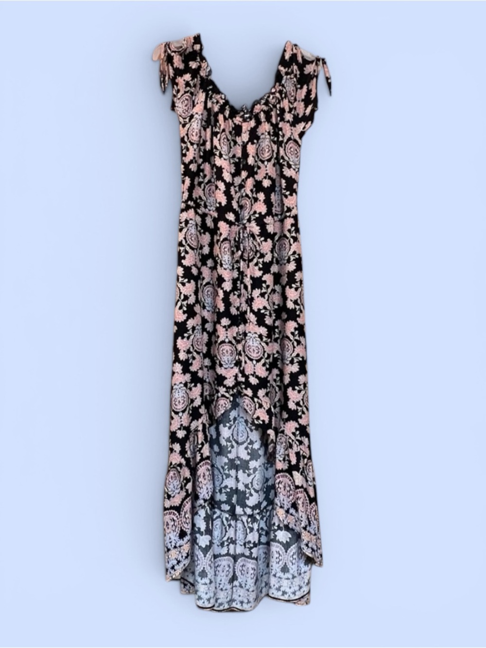 Floral BOHO Dress Hi Low Maxi Sz S‎ NWT Chelsea & Violet Ruffles Black/Multi